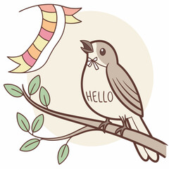 Obraz premium Sparrow with ribbon banner for greeting cards