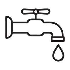 Simple Line Art of a Faucet with Droplet, water tap icon. Line Art Style Design Isolated On White Background