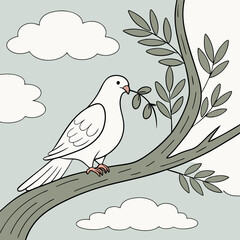 Peace dove holding olive branch in beak