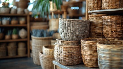Display of various woven baskets