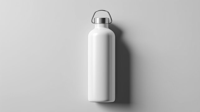 A white water bottle with a silver handle