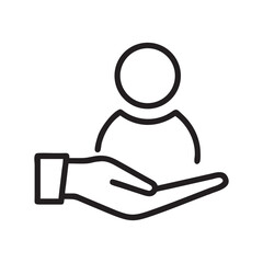 Person Protected by a Helping Hand Icon, Customer retention, patient assistance, focus on service, business icon. Black icon on white background