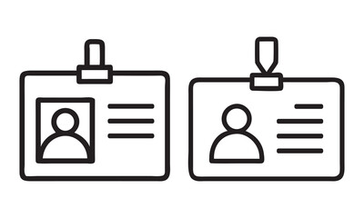 Two Simple Line Art ID Badges, ID card icons. line style. Business card icons. Identification card vector