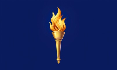 Golden torch with flame symbolizing enlightenment and knowledge on blue background