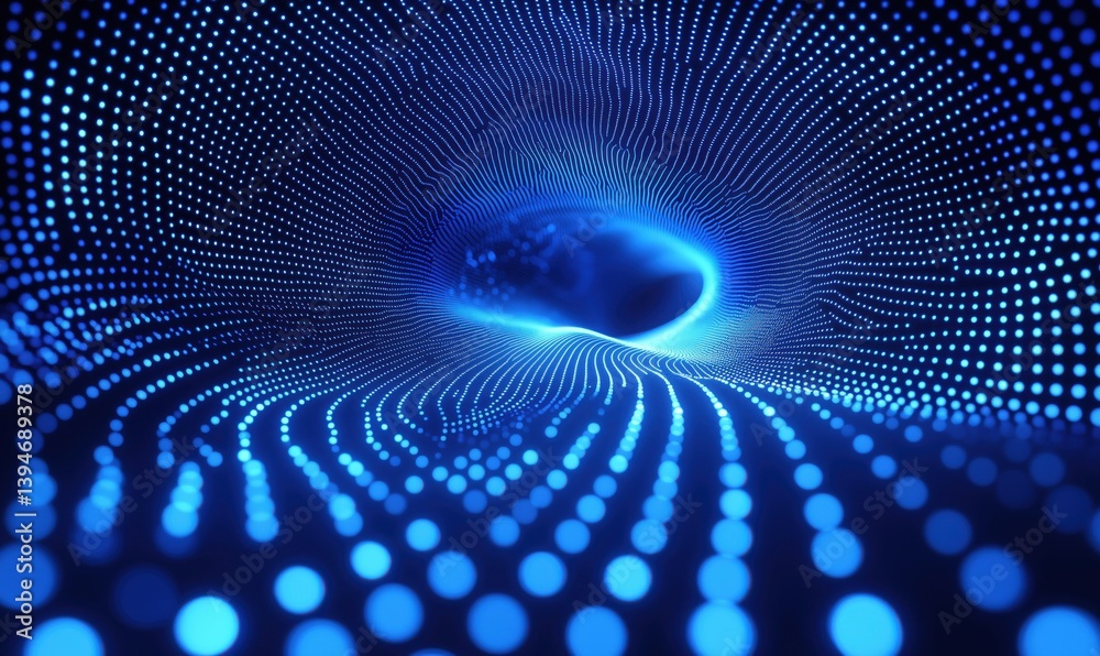 Poster abstract blue digital wave with glowing dots creating a mesmerizing visual effect