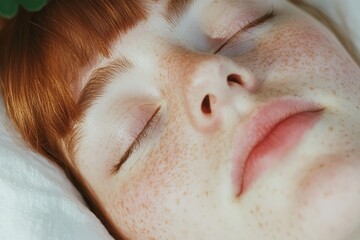 Naklejka premium Close up of a young person relaxing with eyes closed