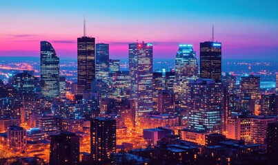Stunning twilight skyline of Montreal showcasing vibrant city lights and modern architecture
