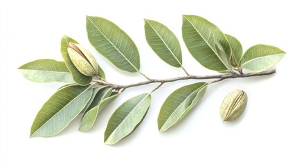 Fototapeta premium Green leaves and nuts on a branch