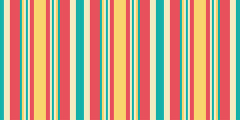 Obraz premium Vibrant vertical stripes in cheerful yellow, teal, and coral create a joyful, retroinspired pattern. Perfect for backgrounds, textiles, or website designs needing a playful, summery feel.