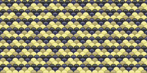 Abstract seamless pattern featuring overlapping semicircles in muted gold and dark blue, creating a stylish geometric design.  Ideal for backgrounds, textures, website design, or fashion prints.