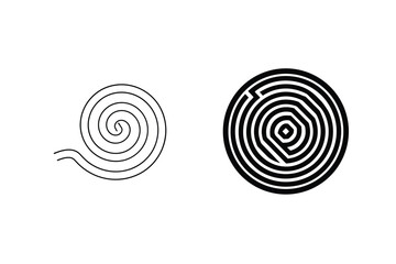 Black And White Circular Maze And Spiral Graphic Design Elements Isolated