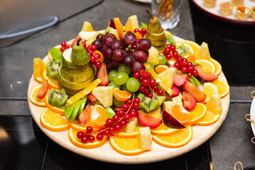Colorful fruit platter for party buffet.