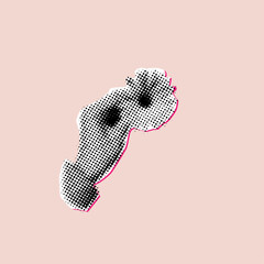 Hand holding a small flower  with halftone effect