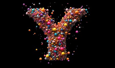 Colorful 3D letter Y made of vibrant spheres on black background