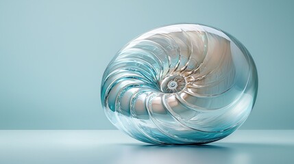 Obraz premium Abstract nautilus shell, light teal