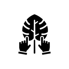 Black Icon of Monstera Leaf with Typing Hands