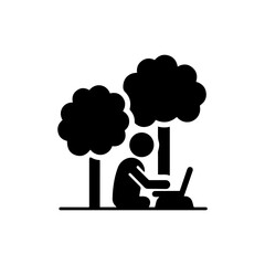 Black Icon of Person Typing on Laptop Under Tree for Outdoor Remote Work