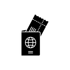 Black Icon of Plane Ticket Stuck in Passport for Travel and Adventure