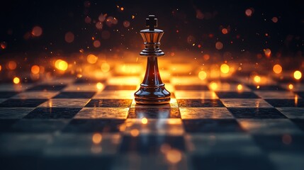 King on chessboard, dramatic lighting