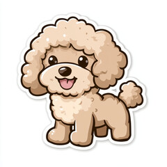 Cute poodle sticker featuring fluffy, light brown dog with curly coat and happy expression. This adorable character is perfect for pet lovers and adds charm to any design