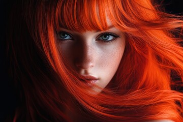 Intriguing Portrait of a Young Woman with Flowing Red Hair