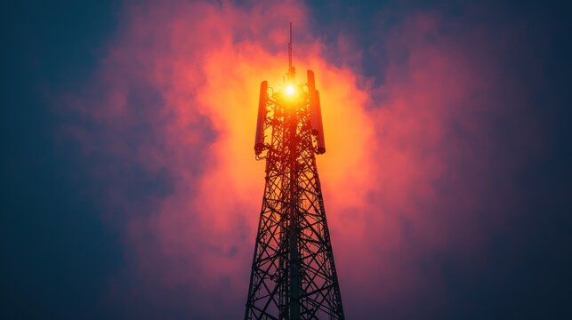 Tower illuminated by sunset