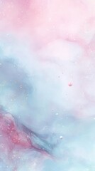 Fototapeta premium Celestial swirl with ivory clouds soft watercolor layers in pastel pink and blue tones and sparkly gold specks floating in luminous cosmic mist