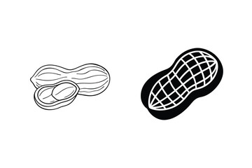 Isolated Peanut Illustration In Black And White Simple Food Icon Graphics