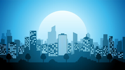 Cityscape of skyline building in the downtown. Scenery of the city landscape with apartment and skyscrapers architecture. Vector illustration of a scenic cloudscape over the city with office buildings