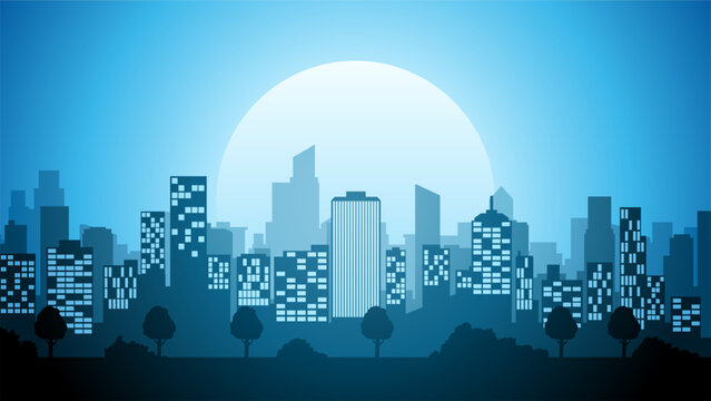 Cityscape of skyline building in the downtown. Scenery of the city landscape with apartment and skyscrapers architecture. Vector illustration of a scenic cloudscape over the city with office buildings