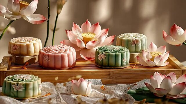 snow skin mooncakes with pastel colors video chinese sweets
