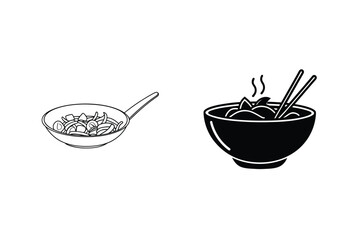 Minimalist Line Art Depiction Of Asian Food Preparation And Serving