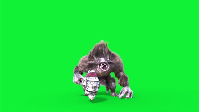 Green Screen Humanoid Rat Monster Angry Loop Fur 3D Animation Rendering CGI 4K