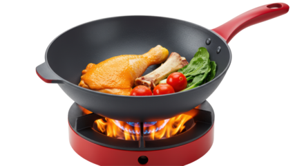 Isolated Wok with Chicken and Vegetables