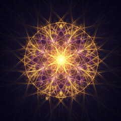 Fototapeta premium Radiant Golden Mandala with Ethereal Glow on Deep Blue