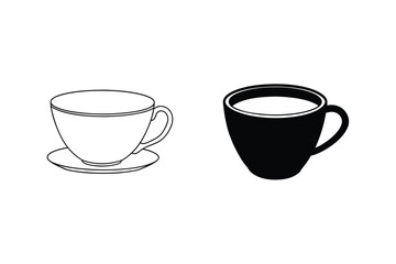 Elegant Coffee Cup Variations Black And White Line Art Illustrations