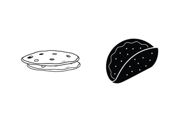 Pancake Stack And Taco Silhouette Illustration Black And White Food Icons