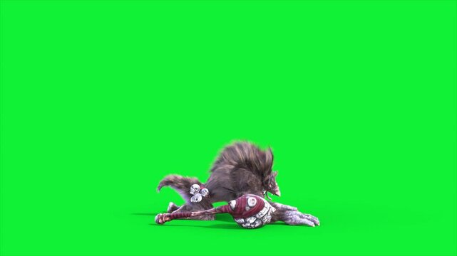 Green Screen Humanoid Rat Monster Die Side Fur 3D Animation Rendering CGI 4K