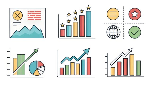 Multi colored pie chart by bar graphs, 3D illustration