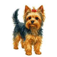 Yorkshire Terrier Dog with Bow on White Background