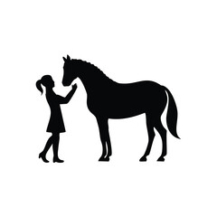 Pet Care and Animal Love Silhouette Icon Set – Vector Illustrations of Cats, Dogs, Horses, and Humans Interacting with Pets