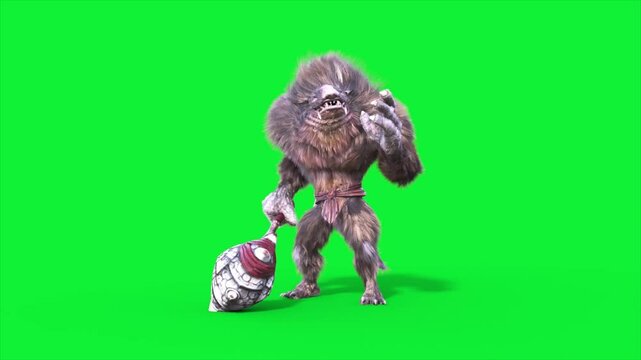 Green Screen Humanoid Rat Monster Laughs Loop Fur 3D Animation Rendering CGI 4K