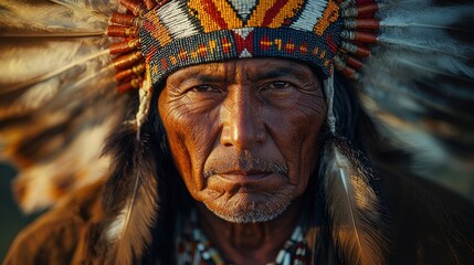 Obraz premium Native American man, close-up portrait