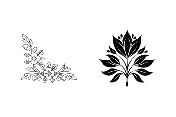 Floral Ornament Elements With Corner Design And Stylized Leaf Illustration