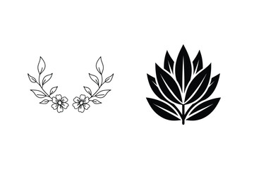 Floral Wreath With Flowers And Leafy Foliage In Minimalist Black And White Design