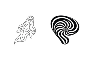Abstract Black And White Shapes Featuring Swirls And Spirals On White Background