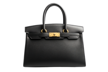 Black leather handbag, structured silhouette