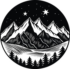 Obraz premium Hand Drawn Mountain Range Silhouette Vector Art