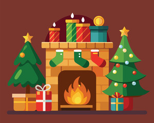 Cozy Christmas Fireplace with Decorated Tree and Gifts
