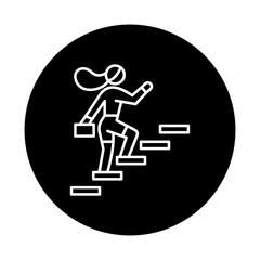 Woman climbing stairs towards success